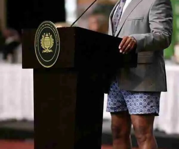 South Africa's finance minister sparks controversy with 'austerity' attire